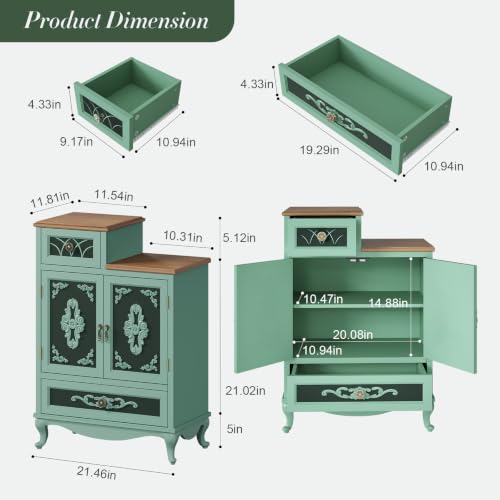 Image of JOINICE Vintage Accent Cabinet with Doors,Entryway,Hallway,Sage Green