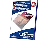Albyco Laminierfolien, Laminiertaschen - Format A4, 216x303 mm - Dicke 2x80 (160) Mikron - MATT - 100 Stück - Transparent