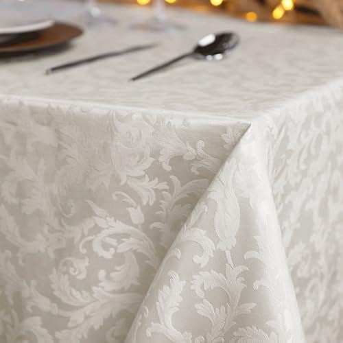 Giovanni Dolcinotti | Mantel Rectangular navideño 140 x 220 cm Jacquard damascado – 8 plazas – 100% Fabricado en Italia – Color Marfil