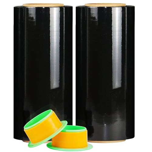 Image of CHUANGSEED Stretch Film 12 in x 1000 ft Moving Wrapping Plastic Shrink Film Strength Stretch 80 Gauge Durable Industrial Strength,Black,2 Pack