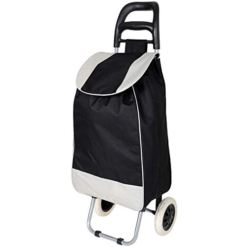 Image of Foldable Shopping Trolley Bag with Wheels | Grocery & Vegetable Cart | Lightweight Rolling Utility Trolley for Travel & Daily Use | Durable Frame Portable Luggage Carrier (Black, SD-1)