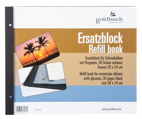 Preisvergleich Produktbild goldbuch 83076 Ersatzblock für Schraubalbum, 30 schwarze Seiten mit Pergamin-Trennblättern, Passend für Foto Album mit einer Größe von 30 x 25 cm, Nachfüll Pack für Fotoalben