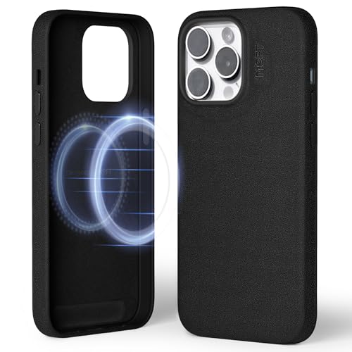 MOFT Designed for iPhone 14 Pro Max Case, MOVAS Vegan Leather Soft & Smooth & Anti-Scratch Protective Phone Case, Compatible with MagSafe, Fine Fiber Lining, Lifted Camera Ring, Jet Black Je