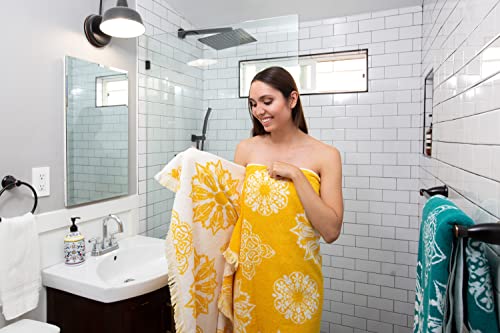 Infusezen Plush Turkish Cotton Bath Towel, 1 Piece Reversible Mandala Design, Heavyweight Large Towel Bath Sheet, 64” Long X 36” Wide (Golden) #TOP6