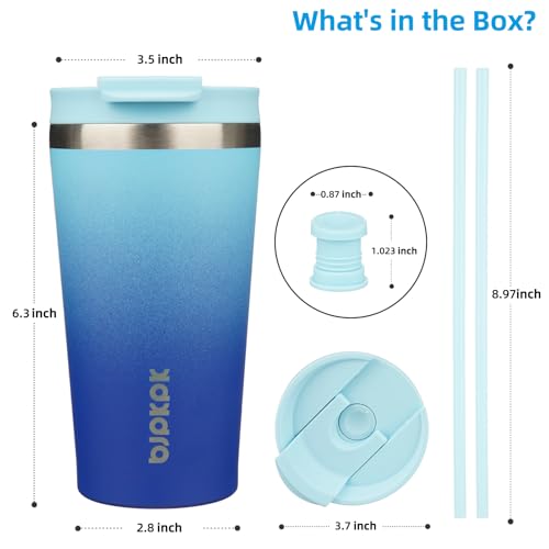 Image of BJPKPK 18 oz Coffee Tumbler with Straw, Insulated Stainless Steel Cup