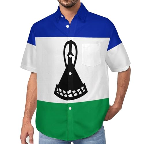 Chemise décontractée manches courtes homme motif drapeau Lesotho