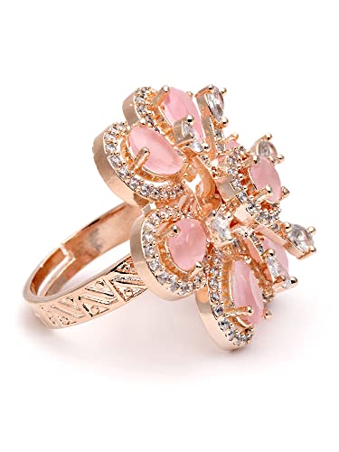 Image of Karatcart Platinum Plated Elegant Austrian Crystal Adjustable Leaf Ring for Women and Girls