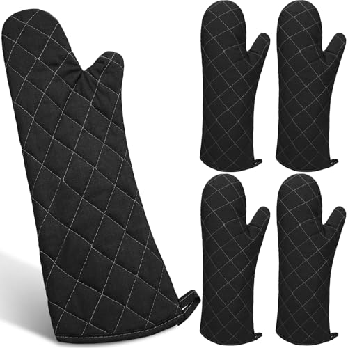 Breathffy 2 Pairs 17 Inch Extra Long Oven Mitts Heat Resistant Cotton Lining Oven Thick Gloves Kitchen Food Service Mittens for Pot Holders Cooking Baking BBQ, up to 482f (Black)