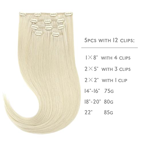Wennalife Clip In Hair Extensions - 18 Inch 80g 5pcs Platinum Blonde Remy Human Hair - Natural Silky Real Hair Extensions - Image 2
