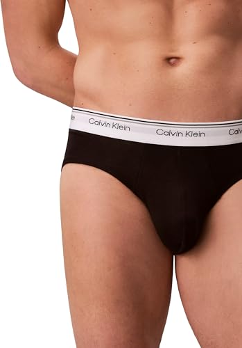 Calvin Klein Herren 3er Pack Unterhosen Hip Briefs Balance mit Logobund, Schwarz (Black), M 3
