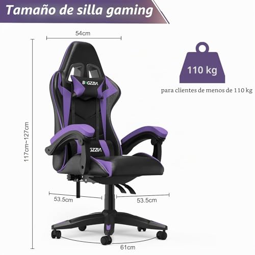 Miniatura 3 de Bigzzia Silla Gaming,Silla Ergonómica De Oficina En Cuero Pu,Regulable En Altura Con Soporte Lumbar Y Reposacabezas,Respaldo Reclinable 155 ,Silla Gamer Adulto Niño Púrpura
