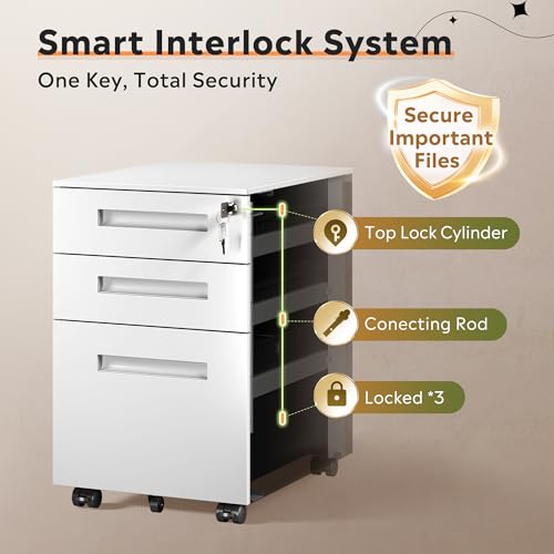 Image of DEVAISE 3 Drawer File Cabinet with Lock, Fully Assembled Except Casters