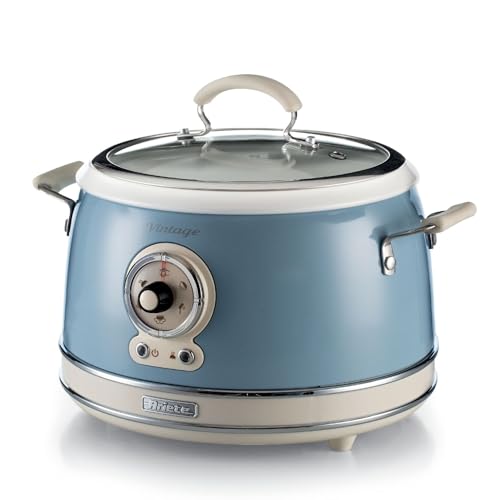 Ariete 2904, Cuiseur à Riz, Cuiseur à Riz Mijoteuse, Cuisson à la Vapeur, Ligne Vintage, 3,5 L, Revêtement Céramique Anti-Adhésif, 650 W, Celeste