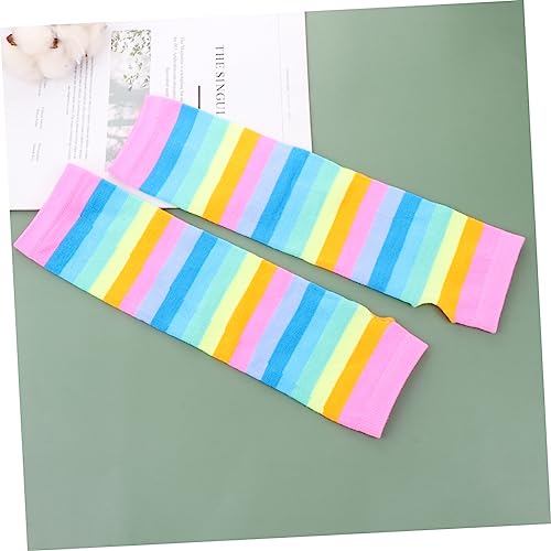 CLISPEED Rainbow Stripe Arm Sleeves 2 Pairs Cosplay Gloves Colorful Performance Dress Up Accessories for Women Fashion Cuff Arm Guards for Costume Parties2