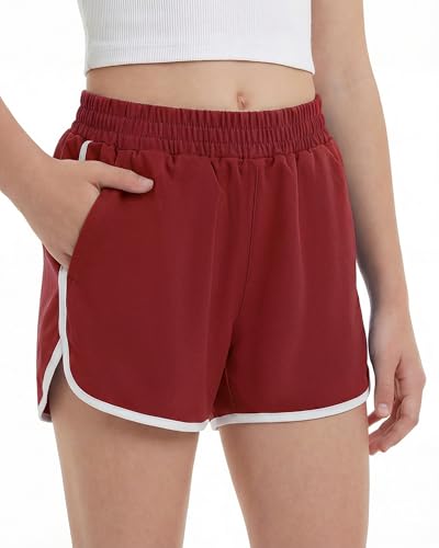 Stelle Girls Athletic Shorts with Pockets Quick Dry Running Shorts Gymnastics Basketball Short for Teen Kids Crimson XXL