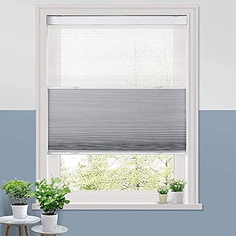 Langla-Shades 2 in 1 Cordless Honeycomb Cellular Shades Window Blinds (Light Filtering + Black Out) (Grey, 30" W X 72" H) Cover