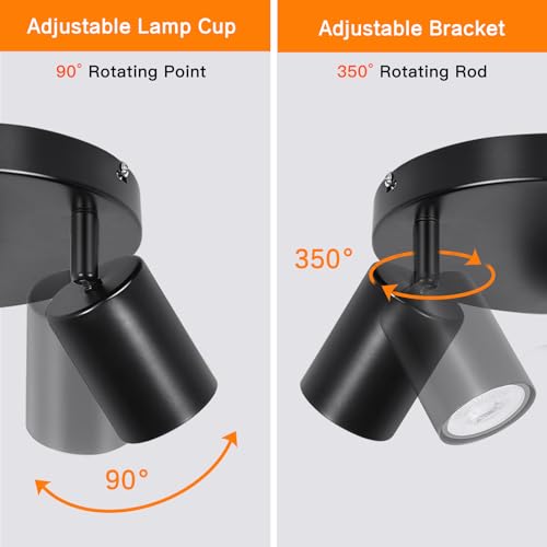 Ceiling Light Rotatable, 3 Way Black GU10 Spotlight Ceiling Lights, Modern Kitchen Lights Ceiling, Round Indoor Spot Light Fittings Industrial for Bedroom Living Room Hallway, Bulb Not Included - Image 2