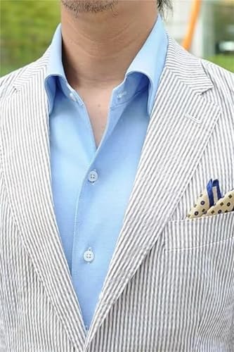 Mens Blue Seersucker Summer Suits Grooms Sear Sucker Suit for Wedding Mens Formal Suits Slim Fit3
