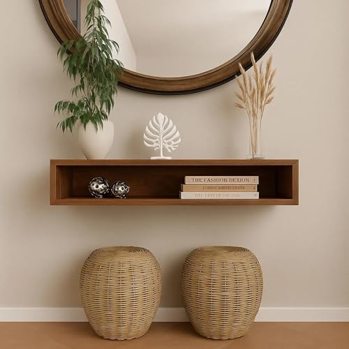 Image of Solid Wood Entertainment Floating Tv Unit for Living Room | Floating Media Tv Cabinet | Natural Finish Color and Size Off (Natural, Meduim 100 CM)