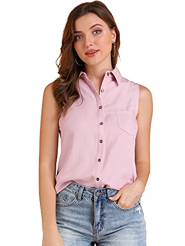 Allegra K Women's Single Breasted Casual Office Sleeveless Shirt Small Pink