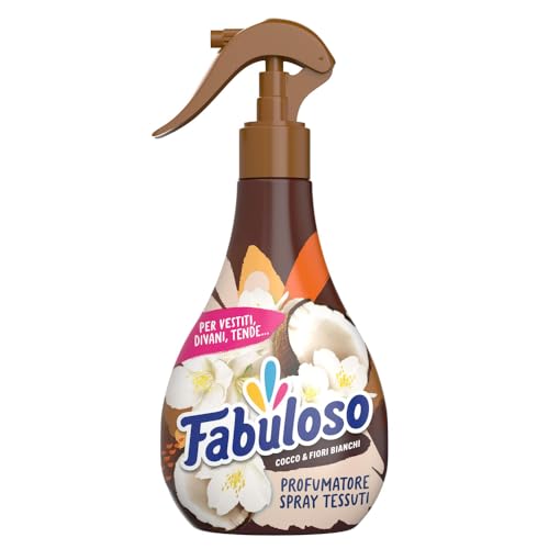 Fabuloso Spray Profumatore per Tessuti Cocco e Fiori Bianchi 250 ml, Profumatore per Tessuti, Rinfresca i Capi, Spruzzo Sottile e Uniforme, Utilizzabile su Capi e Tessuti Bagnati
