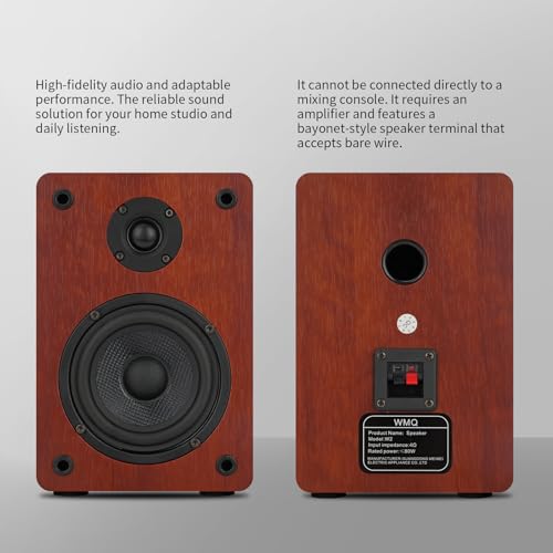 Image of 40W*2 Passive Bookshelf Speakers for Record Players and Home Theater Systems, Midrange and High-Frequency Stereo Speakers, Indoor Rear Surround Speakers, Requires a Receiver or Amplifier, (Brown)
