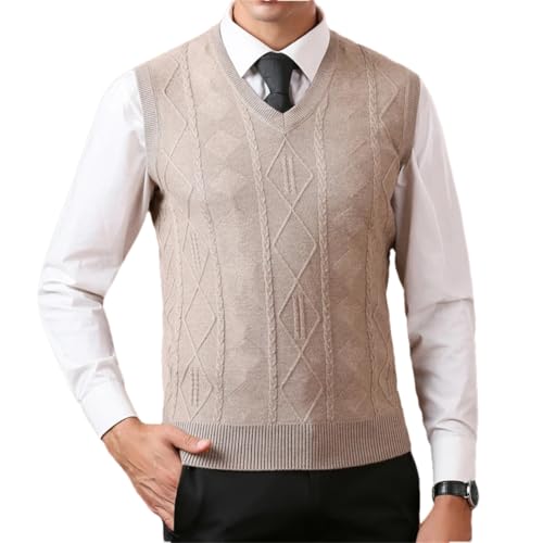 Men's V Neck Argyle Business Sleeveless Wool Knit Tank Sweater Vest Tank Tops