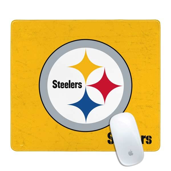 Skinit Small Gaming Mouse Pad - Officially Licensed NFL Pittsburgh Steelers - Alternate Distressed Design with Stitched Edges, Waterproof, Non-Slip Rubber Base, Desk Mat for Keyboard & Mouse