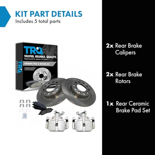 Image of TRQ Rear Brake Pad and Rotor Set Ceramic Rotors Calipers