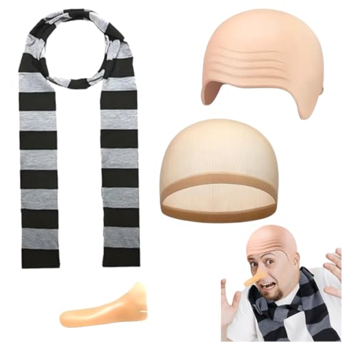YUVKIN Disfraz de Carnaval para Hombre, Accesorios de Película Famosa: Bufanda, Gorro de Látex, Nariz Larga, Traje para Carnaval, Halloween, Fiesta Temática