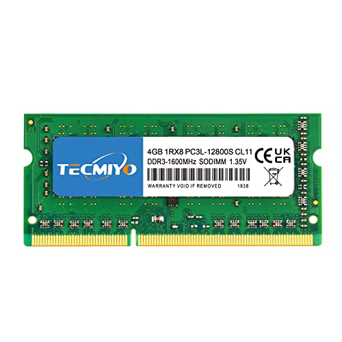 TECMIYO DDR3L 1600MHz 4GB 1RX8 PC3L-12800S DDR3 1600MHz SODIMM PC3 12800 1.5/1.35V CL11 204Pin 1RX8...