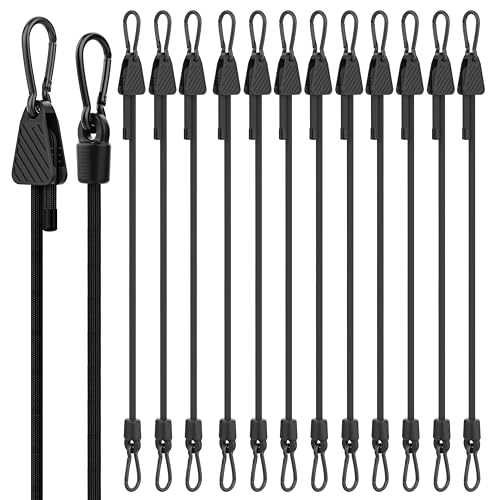 Image of Bungee Cords with Hooks, Upgrade 60 inch Adjustable Bungee Cords with Carabiner Hooks, Easy to Adjust from 7'' to 60'' Elasticity UV-Resistance Bungee Straps Heavy Duty for Bike, Cargo, Tent, 12 Pack