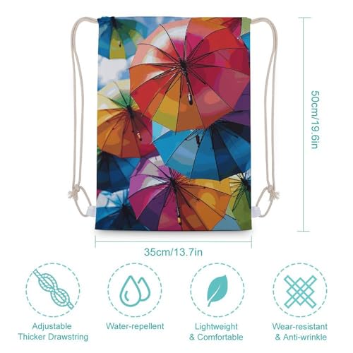Colorful Umbrella Drawstring Backpack Gym Bag Lightweight Sackpack Gift for Hiking Travel Beach Shopping2