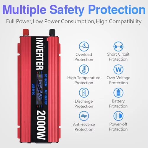 Inversor de corriente de 2000W para coche y energía solar con salida de 220V 6