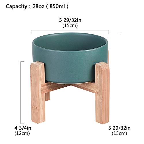 Green Ceramic Elevated Raised Cat Bowl With Wood Stand No Spill Pet Food Water Feeder Cats Small Dogs #TOP1