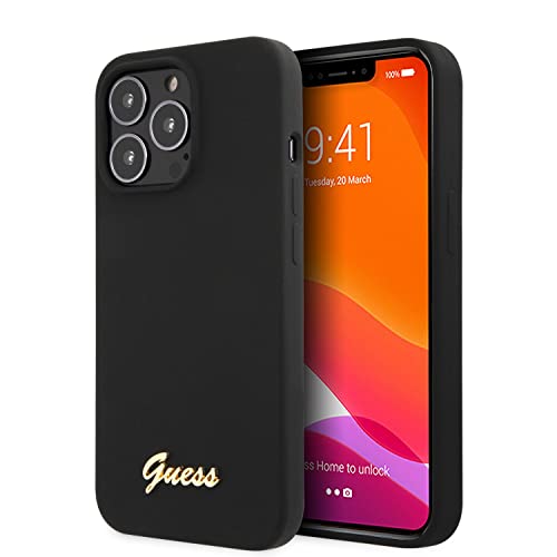 Guess Coque iPhone 13 Pro Max en Silicone Noir avec Logo doré