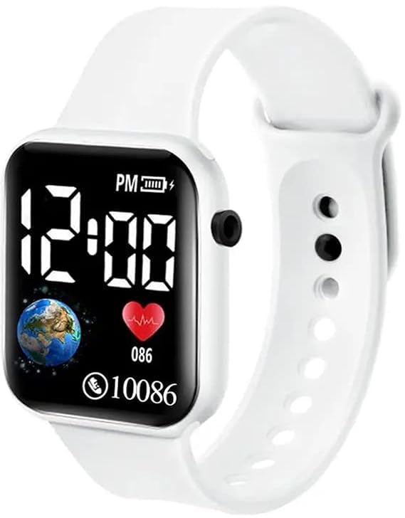 Multi Colours Luminous LED Display Fashionable Children Kids Digital Watches Waterproof Sports Square Electronic Led Watch for Kids Boy Baby Girls Digital Watch for Kids (White) (B0D56NYC7D) Amazon Price History, Amazon Price Tracker