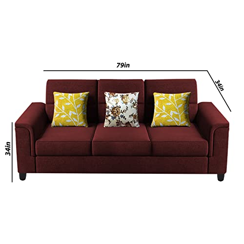 Image of Casaliving Nancy 3 Seater Sofa Set for Living Room | Colour - Maroon