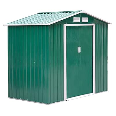 Outsunny 7' x 4' Outdoor Storage Shed, Garden Tool House with Foundation Kit, 4 Vents and 2 Easy Sliding Doors for Backyard, Patio, Garage, Lawn, Green