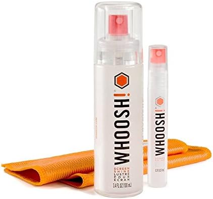 WHOOSH! Screen Shine; Duo - Completely natural screen cleaner for use on all devices - 100ml spray bottle and 8ml travel size bottle with 2 microfibre cloths
