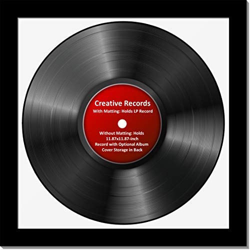 CreativePF [lp12.5x12.5bk-w] LP Vinyl Record Album Frame Display with White Mat, LP Record Insert, Glass and Wall Hanger