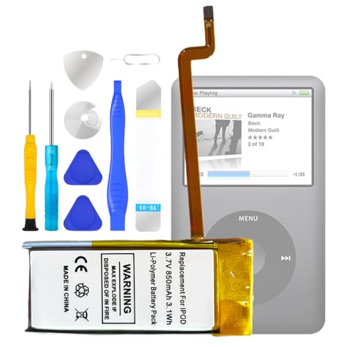LIXIEKE 616-0232 Replacement Battery Compatible with iPod 5th 6th 7th Generation Video Classic A1136 A1238 6th 80GB 6.5th 120GB 7th 160GB 5th 30GB 850mAh 3.7V Battery with Repair Tool Kits
