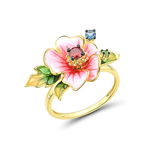 Bague fleur en argent 925 et émail avec oxydes de zirconium