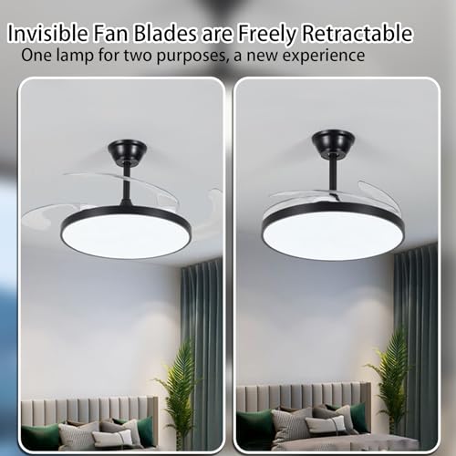Ventilateur de plafond rétractable noir LED 118 cm avec télécommande - 6