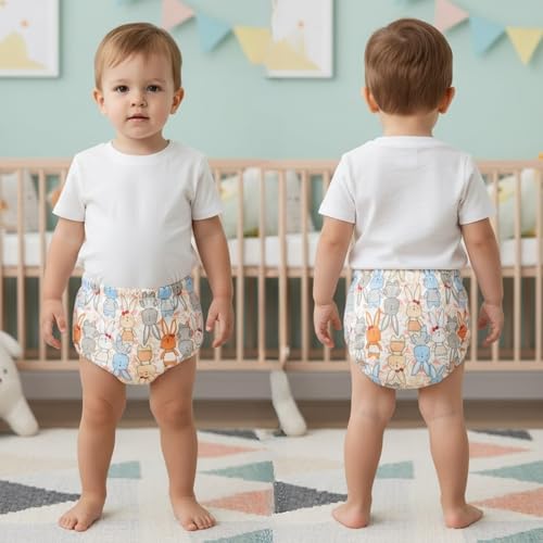 Image of Bembika Baby Training Pant Soft Cotton Reusable Potty Training Pants For Kids Leak-Resistant, Padded Underwear For Babies To Support Diaper Free Transition (L Size For 18-24 Months Rabbit Theme)