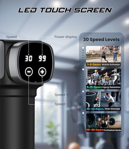 Image of Deep Tissue Massage Gun, Portable Percussion Muscle Massager with 30 Speeds & 6 Attachments, Handheld Electric Back & Neck Massager for Pain Relief