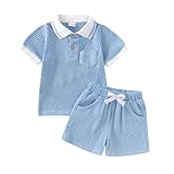 DOMOABEI Toddler Boys Clothes 2T Summer Outfits Polo Shirts Top Solid Short Sleeve T Shirts and Shorts Pocket Boys Fashion Sweatsuit 2pc Set Blue 2-3T