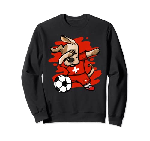 Dabbing Dog Switzerland Soccer Fans Swiss Flag Football Art Sweatshirt, Black