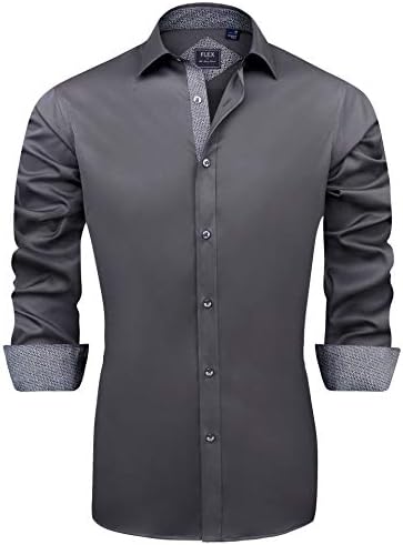 J.VER Men's Stylish Long Sleeve Dress Shirt Wrinkle-Free Semi Formal Fashion Shirt Fancy Button Down Shirts Grey XXL