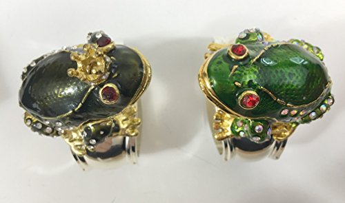 Turnwald Frog Prince Napkin Ring Holder Set 2 Enamel Jeweled Gift Box